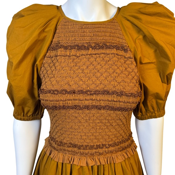 $525 NEW ULLA JOHNSON Kali Dress Sandstone Kaiya Smock Bodice Cotton Sz 2 Small - Picture 5 of 12